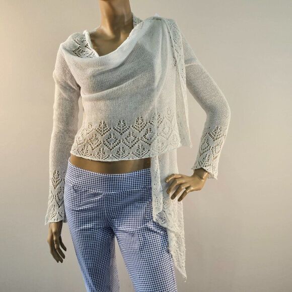 BCBGMaxazria Long Sleeve Sweater Wrap White Open Front Knit Cover Up Sz XS - Picture 1 of 12